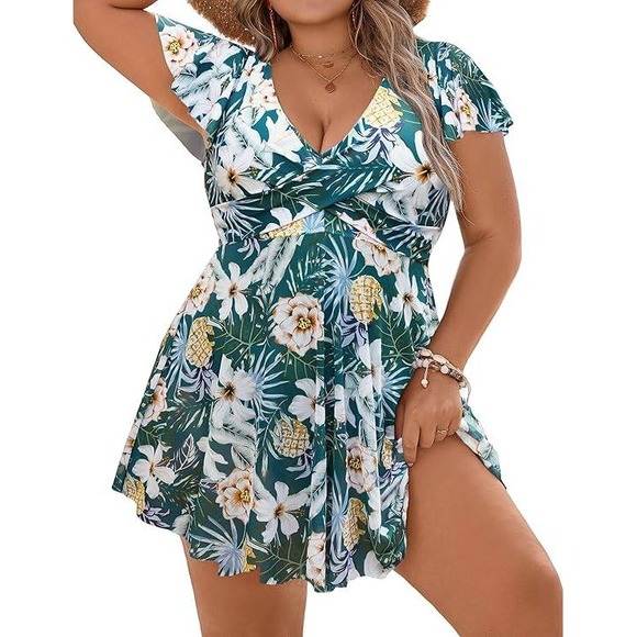Blooming Jelly Women's Plus Size Floral One Piece Swimdress Swimsuit XXL - Picture 1 of 9